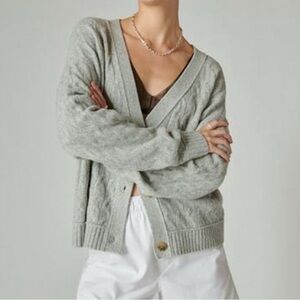Lucky Brand Cozy Cable Knit Heather Light Gray Women's Cardigan Sweater XXL NWT